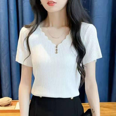 减龄简约大码冰丝V领T恤女2026新款宽松遮肚显瘦百搭上衣胖mm上衣