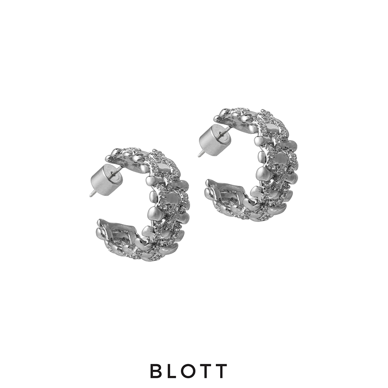 BLOTT 编织满钻金银半圈耳环