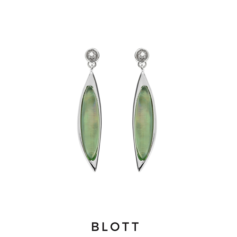 BLOTT 绿水晶贝母锆石柳叶耳环