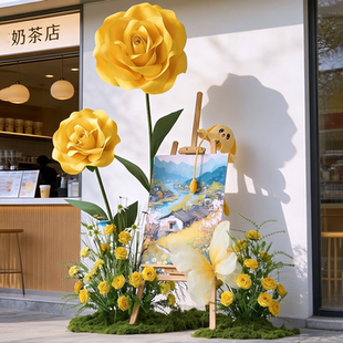 户外防水EVA巨型黄色玫瑰花艺商场橱窗奶茶店网红打卡点拍照装置