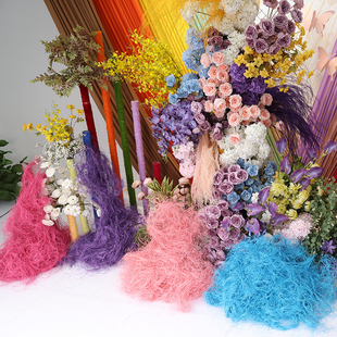 拉菲草仿真细麻丝婚庆场地节日场景氛围布置彩色麻丝装饰填充物