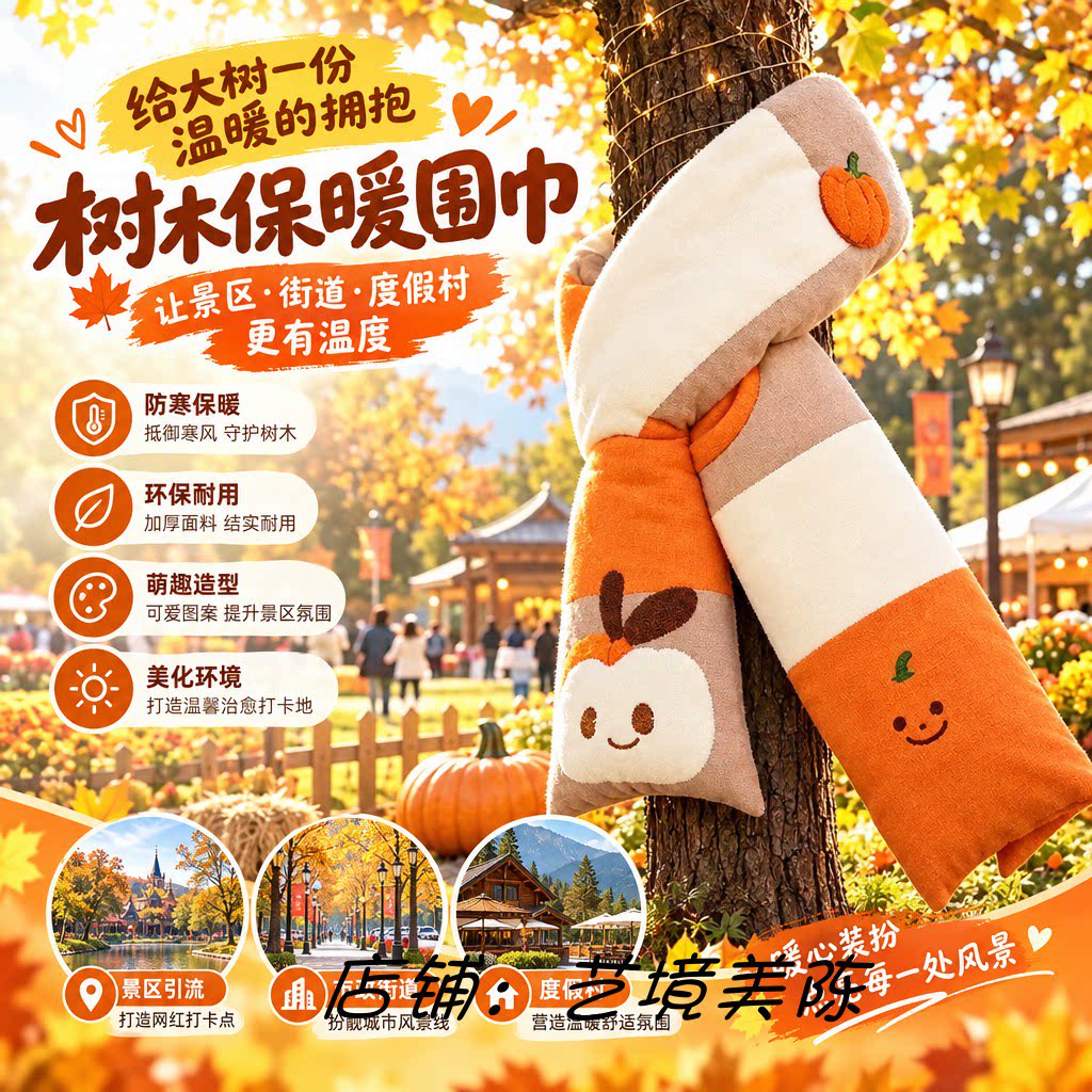 秋冬户外大树保暖围巾美陈定制图片