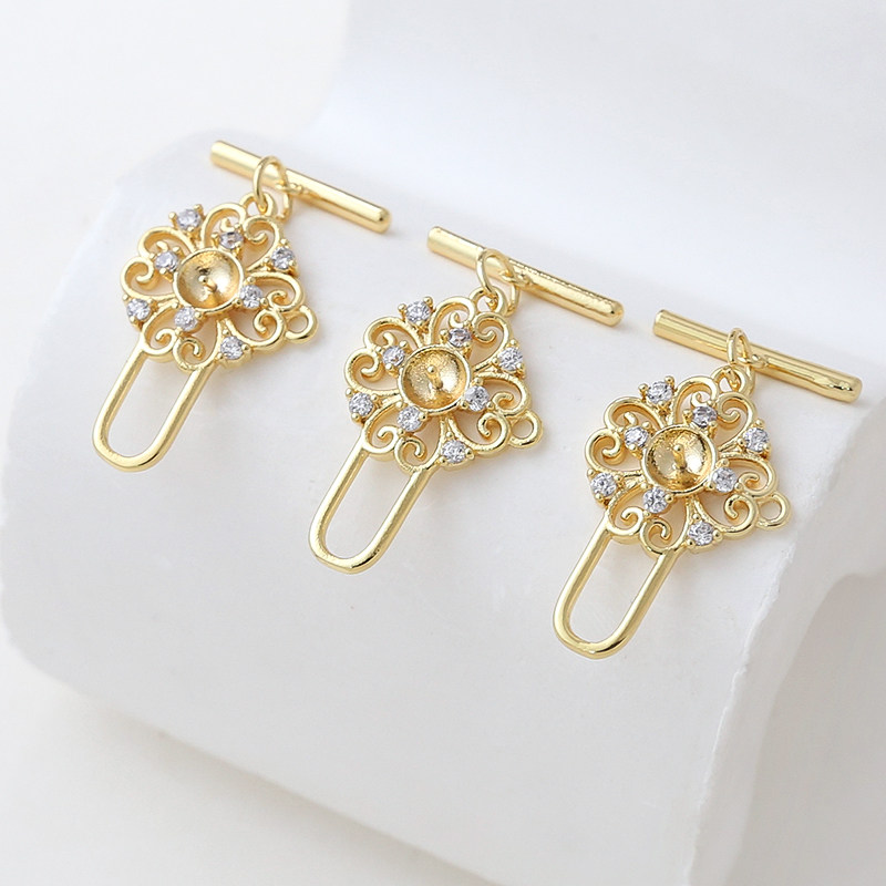 18k保色镀真金包金复古可插珍珠OT扣连接扣DIY手链项链串珠配件