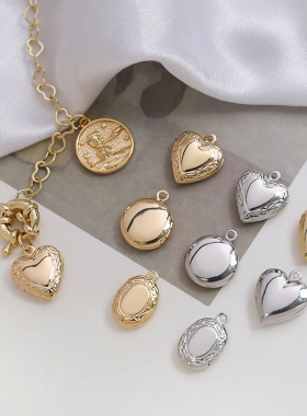 14k包金相盒铜镀真金18k保色爱心椭圆圆小号相片盒手链项链配件