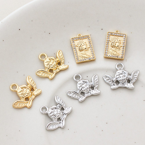 包金天使吊坠镀真金饰品配件