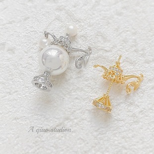 铜镀真金保色珍珠空托阿拉丁神灯吊坠diy手工饰品自制插针配件