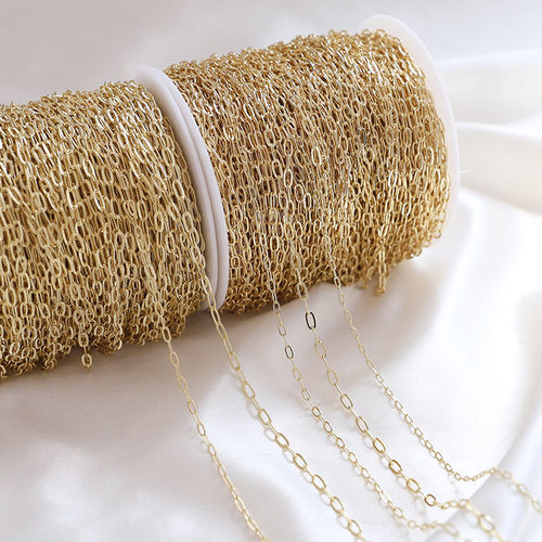 diy配件14K包金保色长方链椭圆压花O字链条批花手链项链散链材料