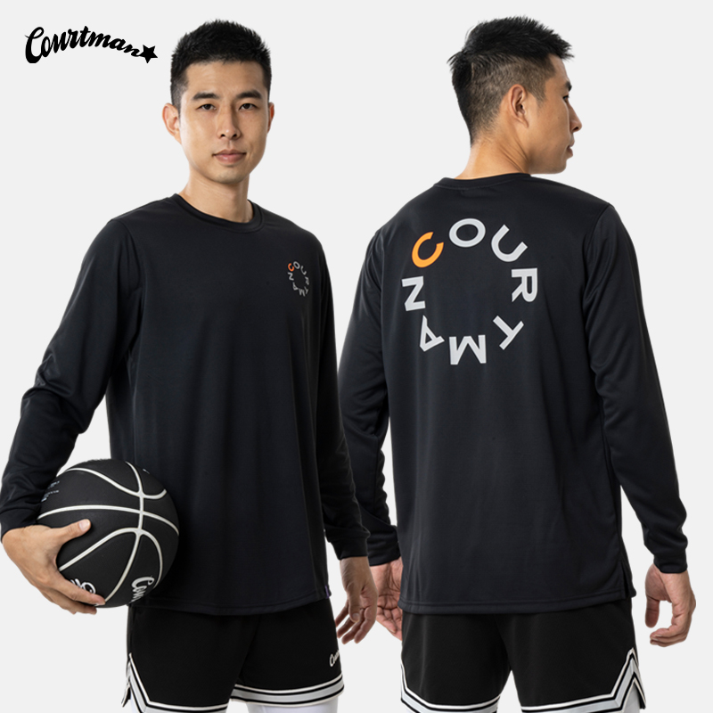 COURTMAN运动t恤长袖环形logo印花2023新款速干排汗篮球训练跑步