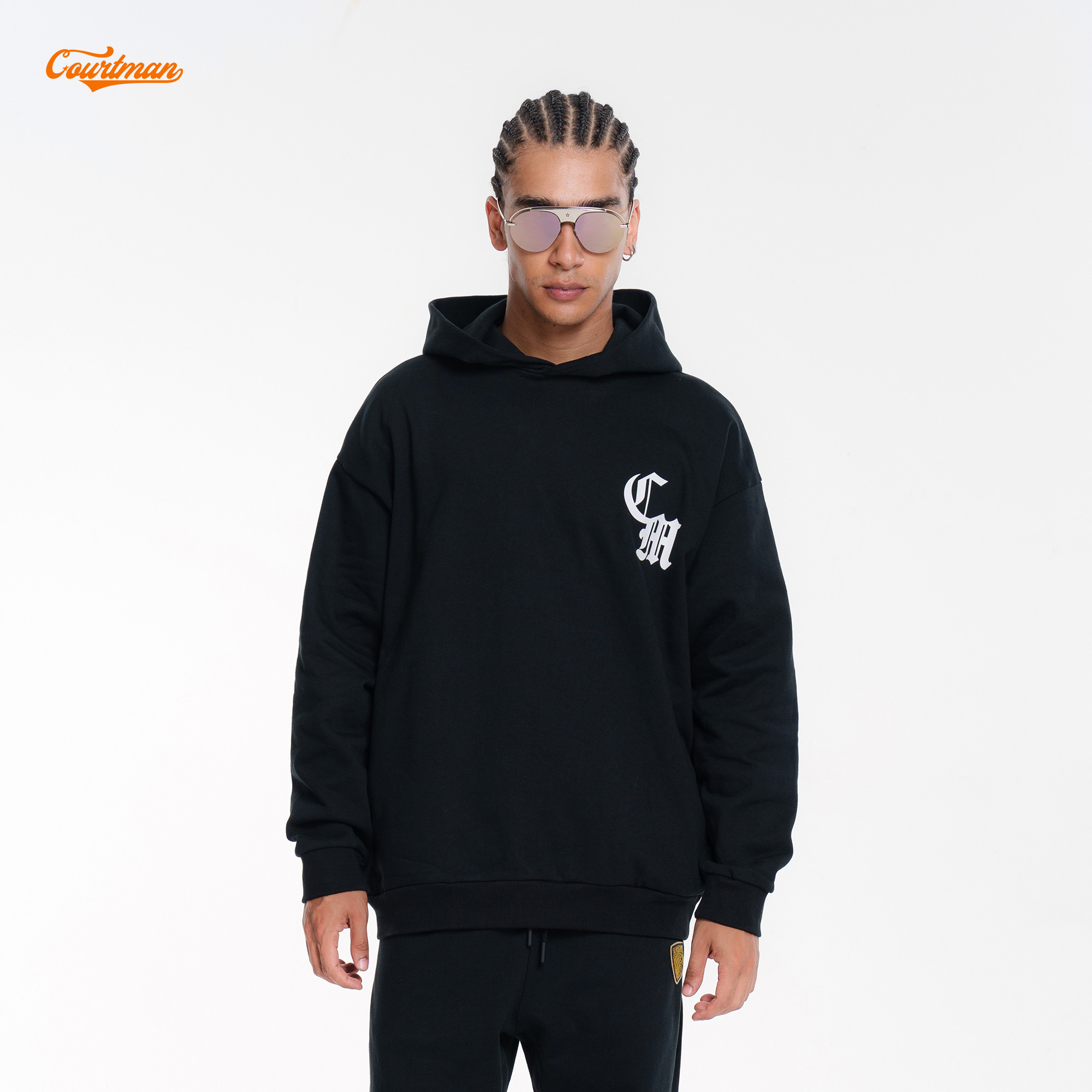 COURTMAN野球帝哥特连帽运动卫衣