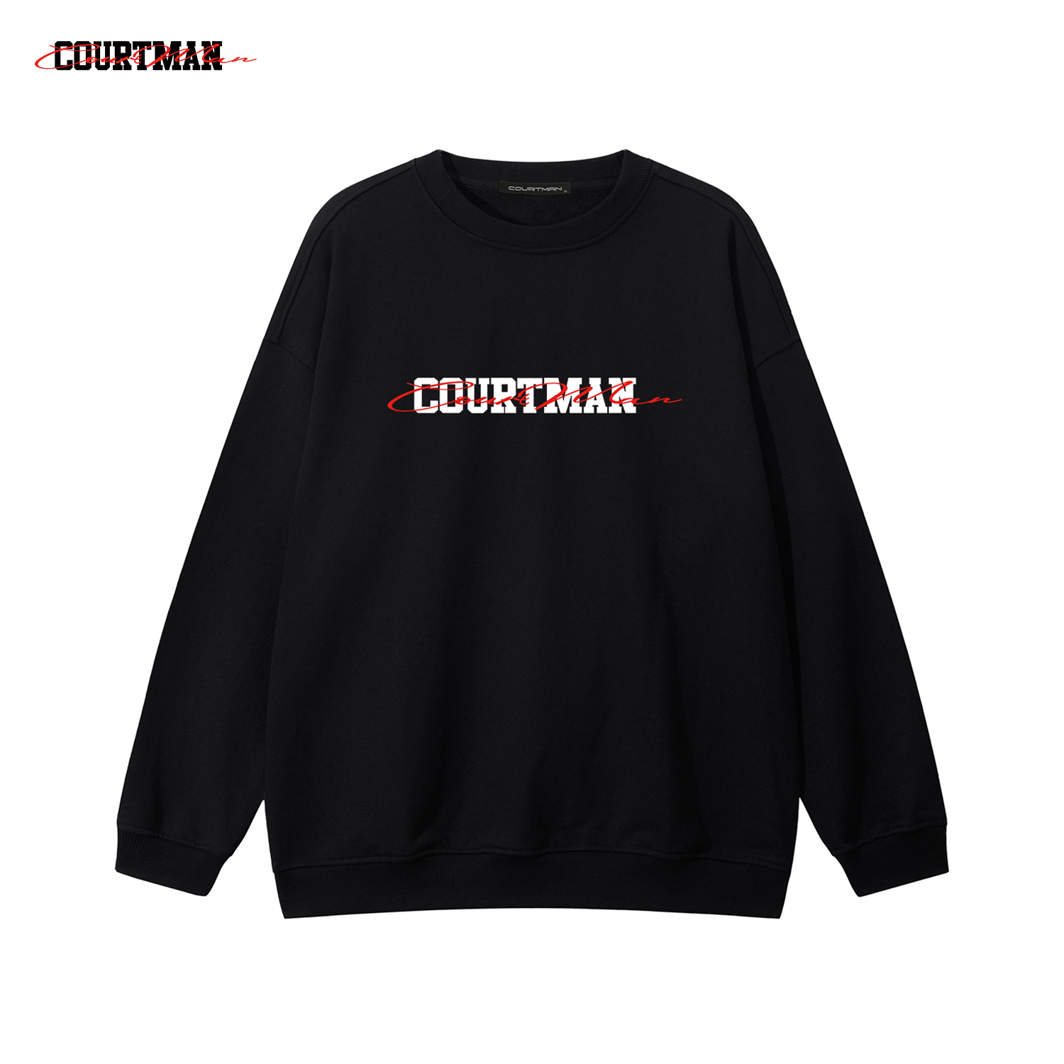 COURTMAN野球帝简约飘带logo圆领卫衣男秋季新款套头宽松长袖上衣