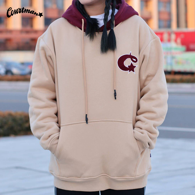 COURTMAN运动休闲情侣加绒连帽衫