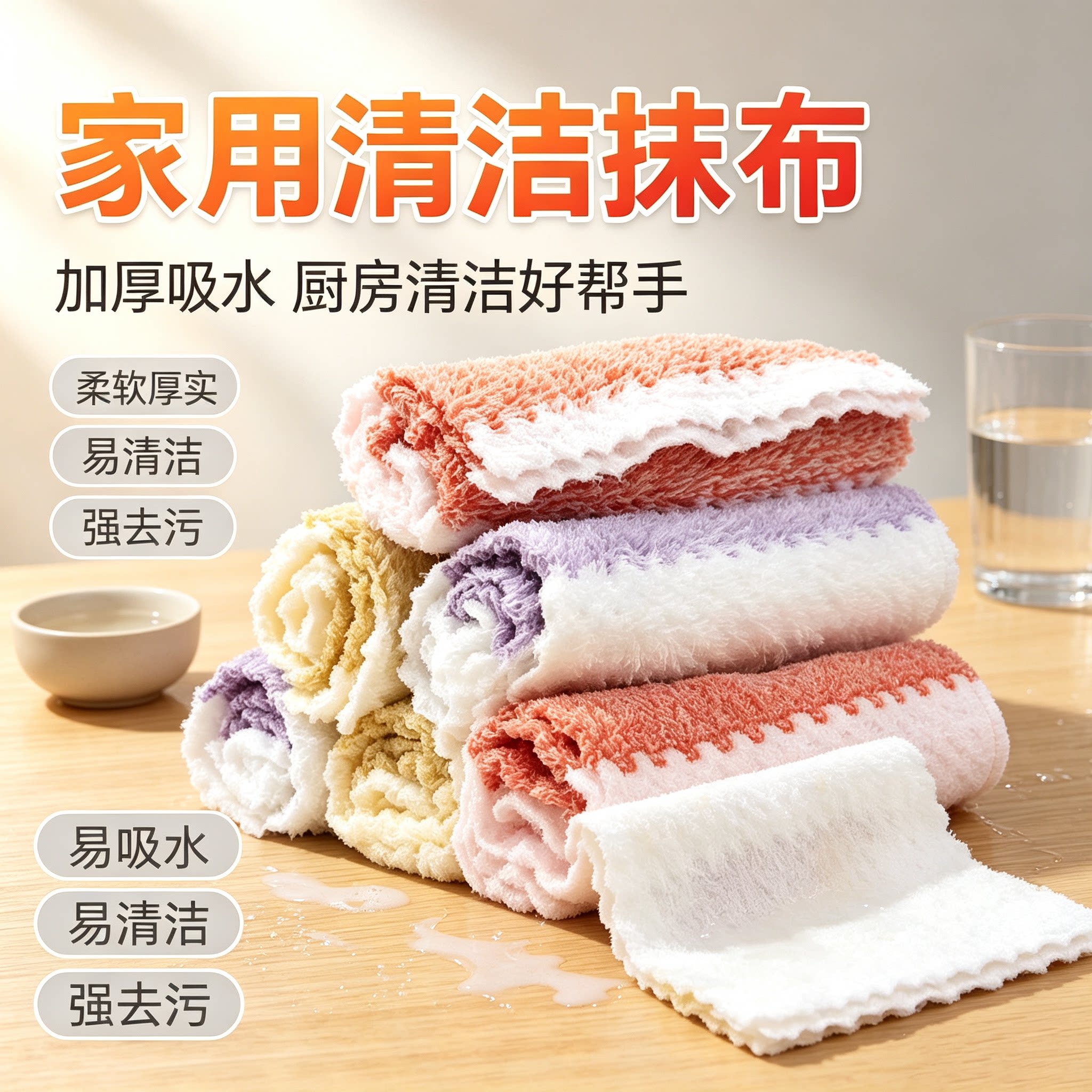 家用清洁抹布加厚吸水珊瑚绒厨房桌面擦布不易掉毛去污洗碗布图片
