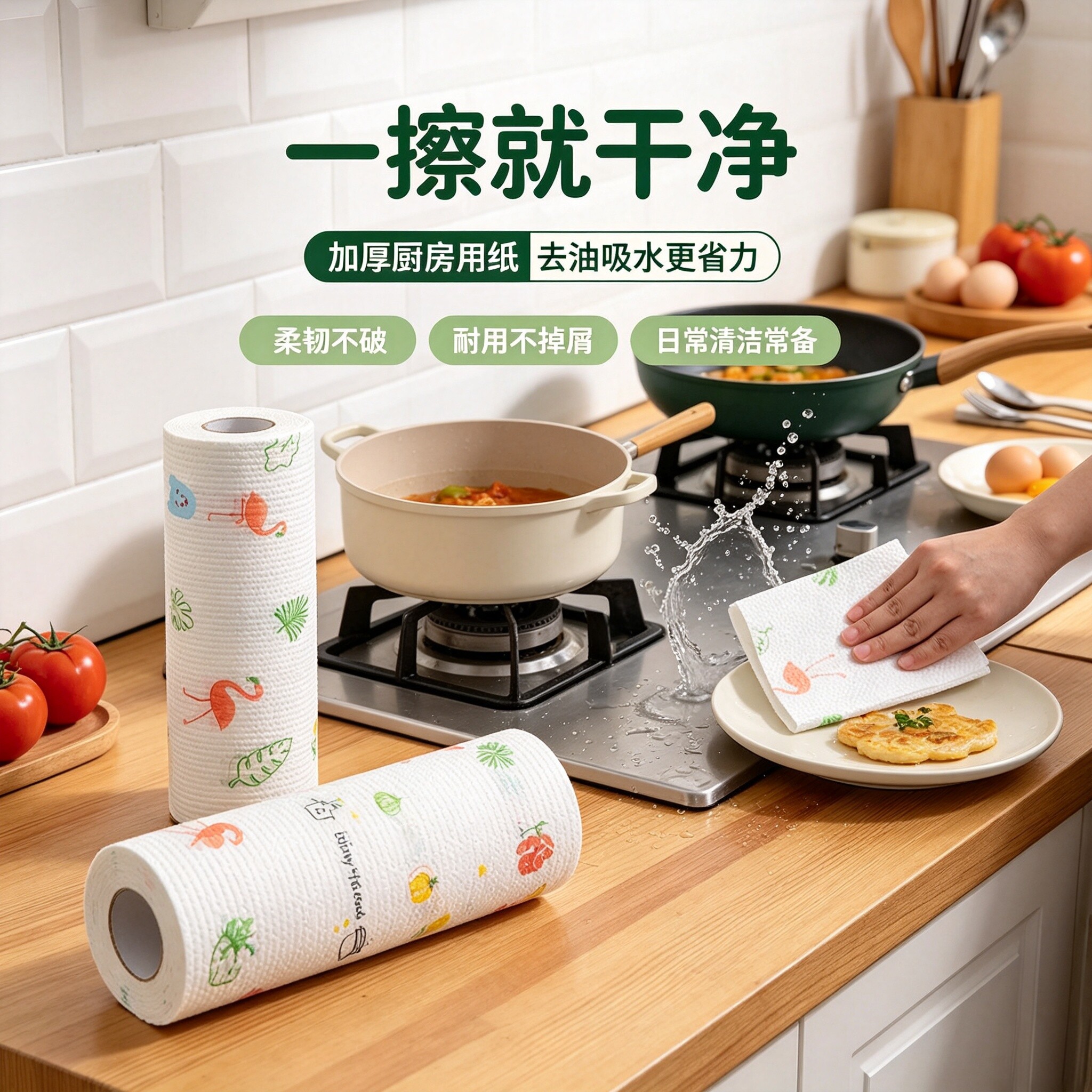 懒人抹布印花厨房无纺布干湿两用家用抹布一次性无纺加厚厨房抹布