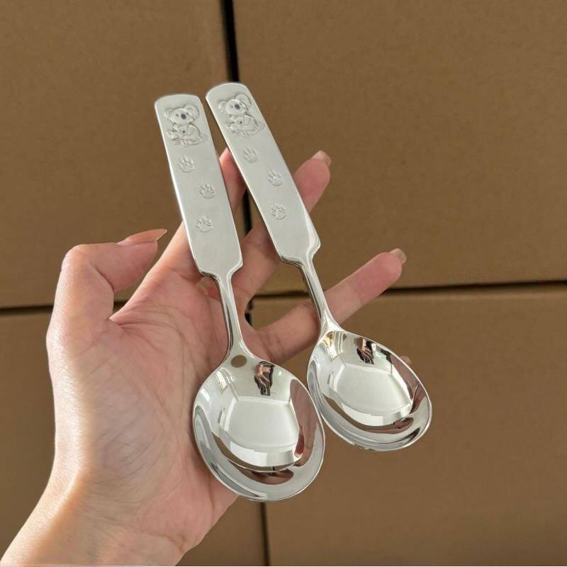 不锈钢勺子餐具短柄圆勺卡通甜品考拉汤匙吃饭勺调羹汤勺创意