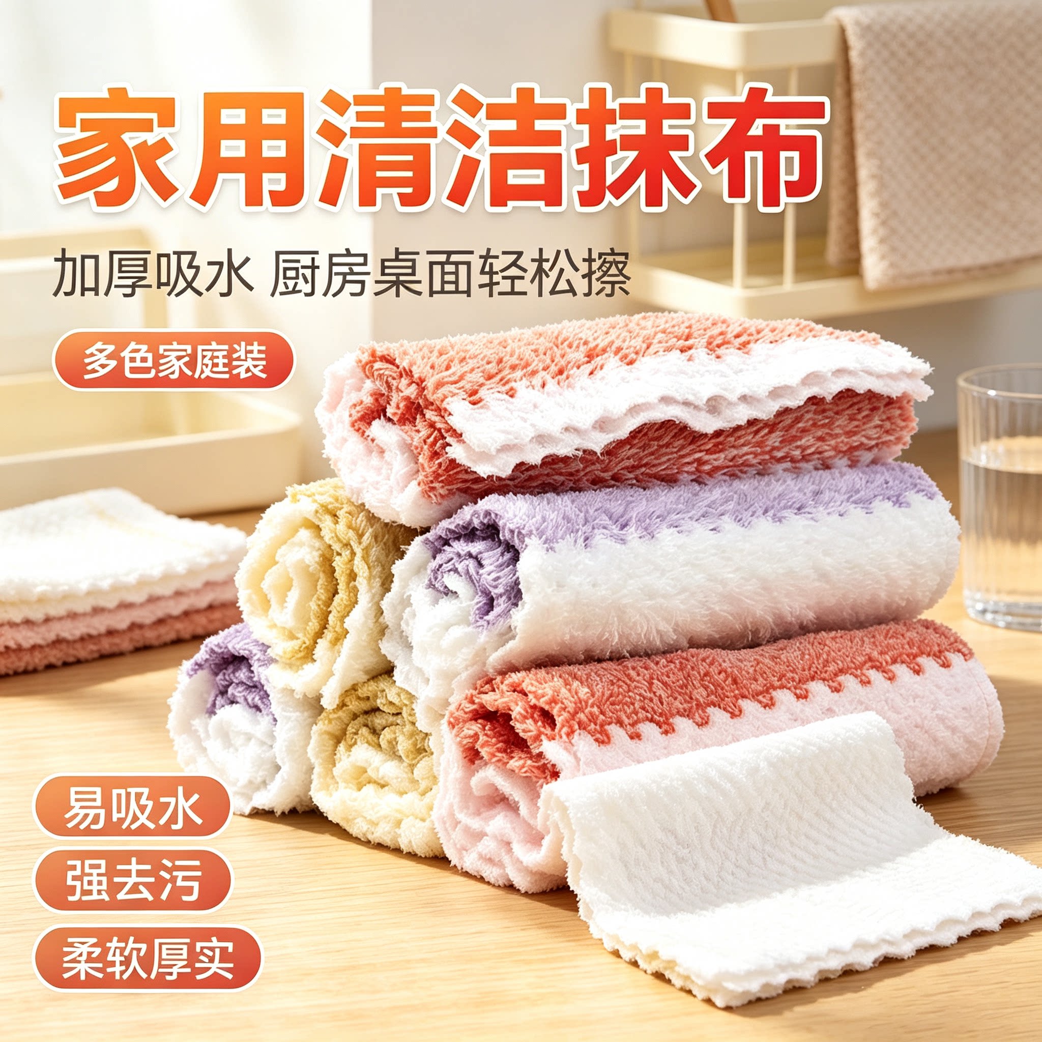 家用清洁抹布加厚吸水珊瑚绒厨房桌面擦布不易掉毛去污洗碗布