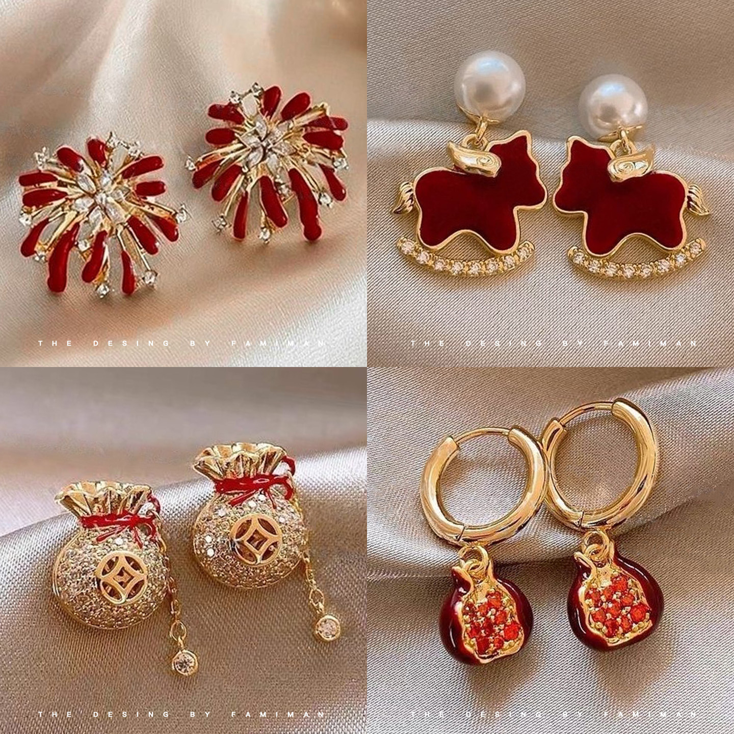 2026马年本命年耳钉新年红色耳饰女过年喜庆烟花高级感小马耳环