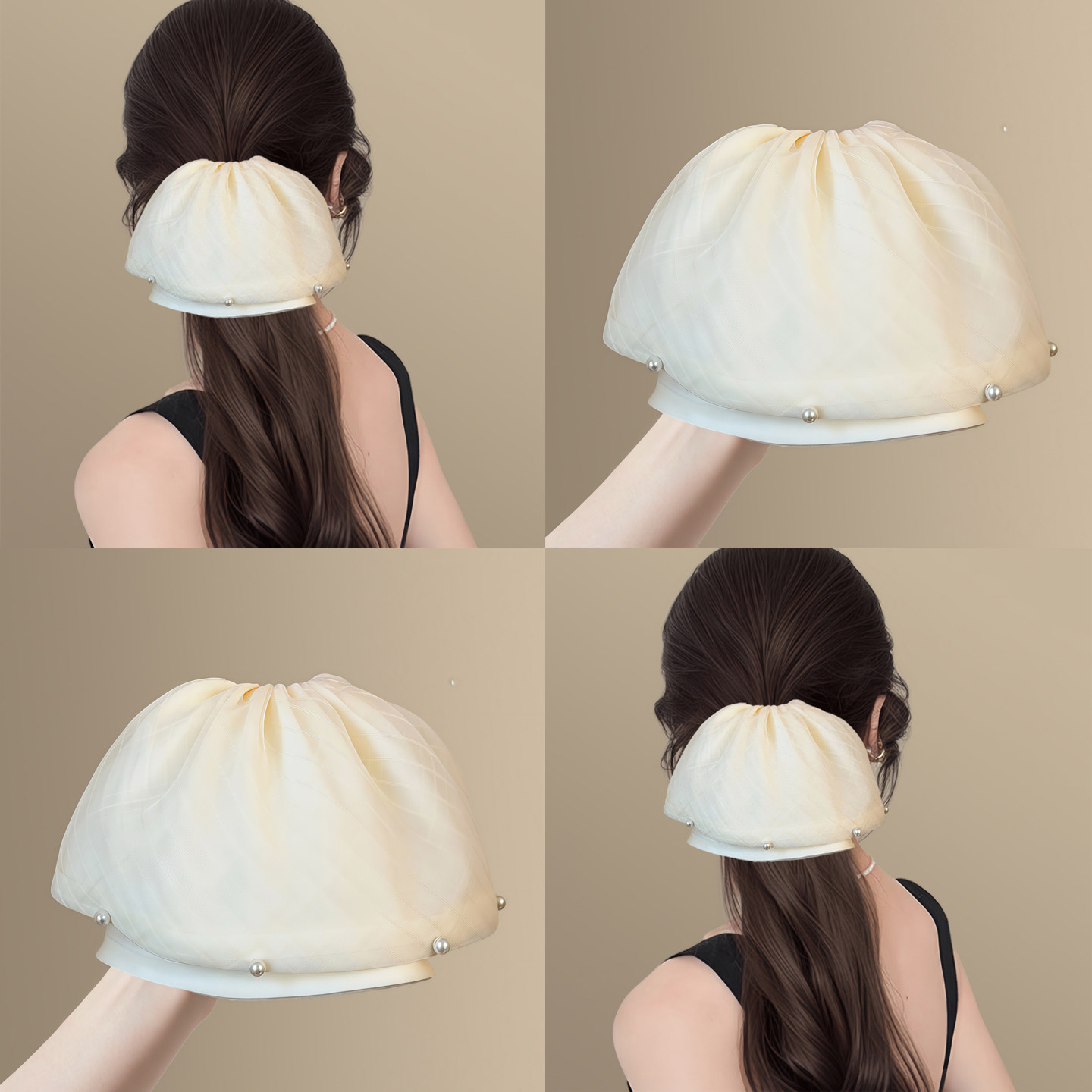 洁白无瑕！白色缎面网纱裙摆马尾夹女！新款高级感珍珠百搭盘发器,家庭/个人清洁工具,盘发器,淘宝优惠券,粉丝福利购,淘宝优惠卷