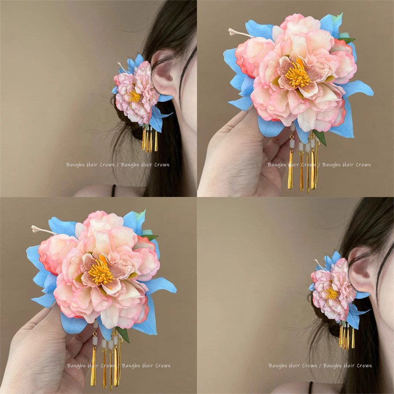 牡丹國色！新款古風粉色花朵發夾