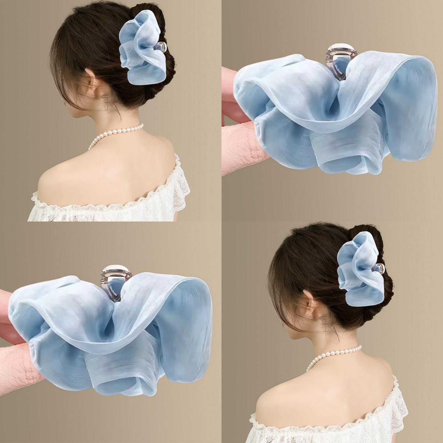 轻氧入夏甜美蓝色褶皱云朵抓夹女