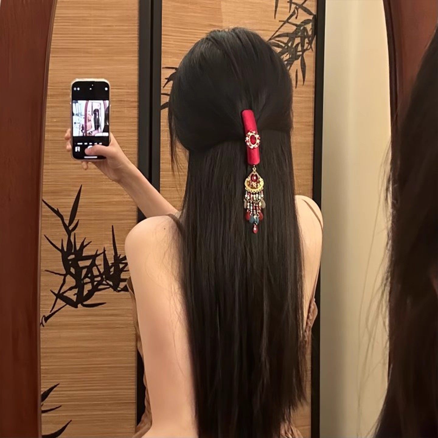 「红鸾天禧」新中式红色流苏发夹女国风民族风半扎发发饰边夹侧边