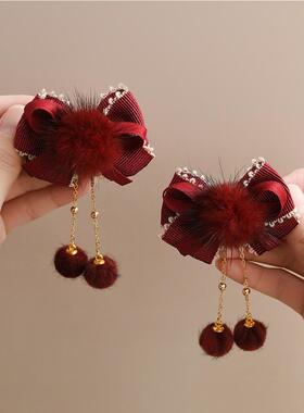 儿童发夹古风夹子红色新年宝宝蝴蝶结头饰小女孩汉服发饰女童发卡