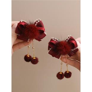 儿童发夹古风夹子红色新年宝宝蝴蝶结头饰小女孩汉服发饰女童发卡