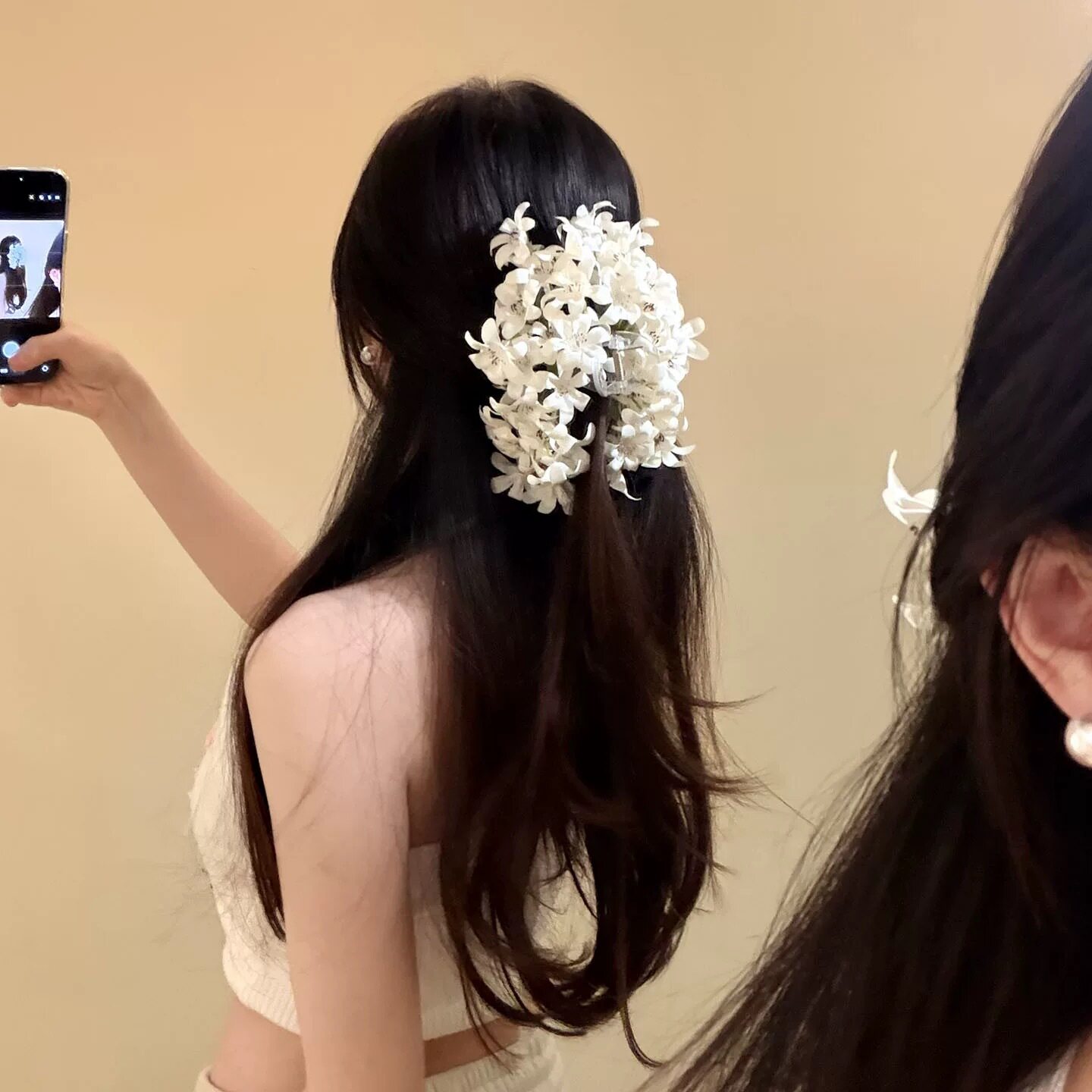 美神降氛围感超仙白色花朵发夹女