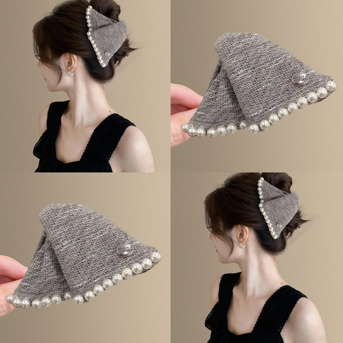 高级感秋冬灰色珍珠三角贝壳抓夹