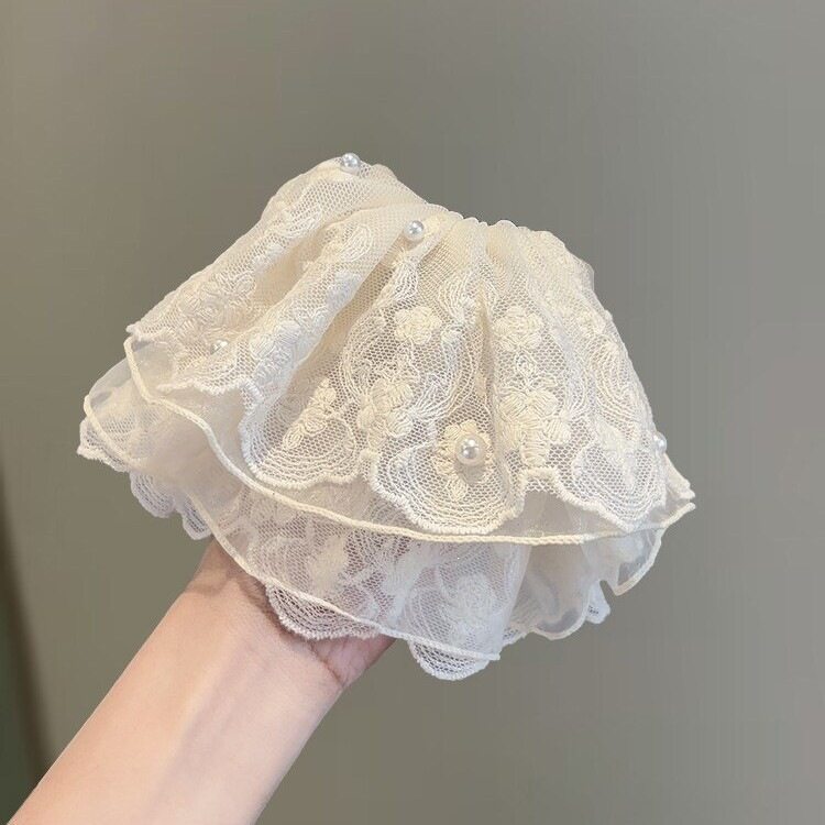 超仙白色花朵蕾丝网纱裙摆抓夹女