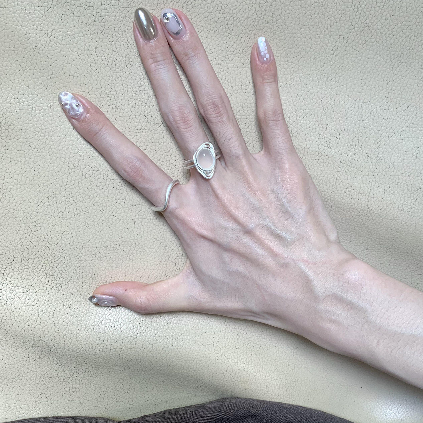 几何椭圆缠绕多层开口锆石戒指女