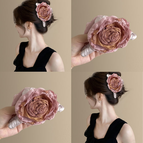 粉洛温柔高端卷边干枯玫瑰抓夹女