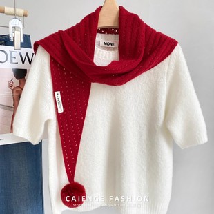 2025秋冬新款针织羊毛羊绒三角巾披肩女百搭韩版围脖护颈保暖围巾