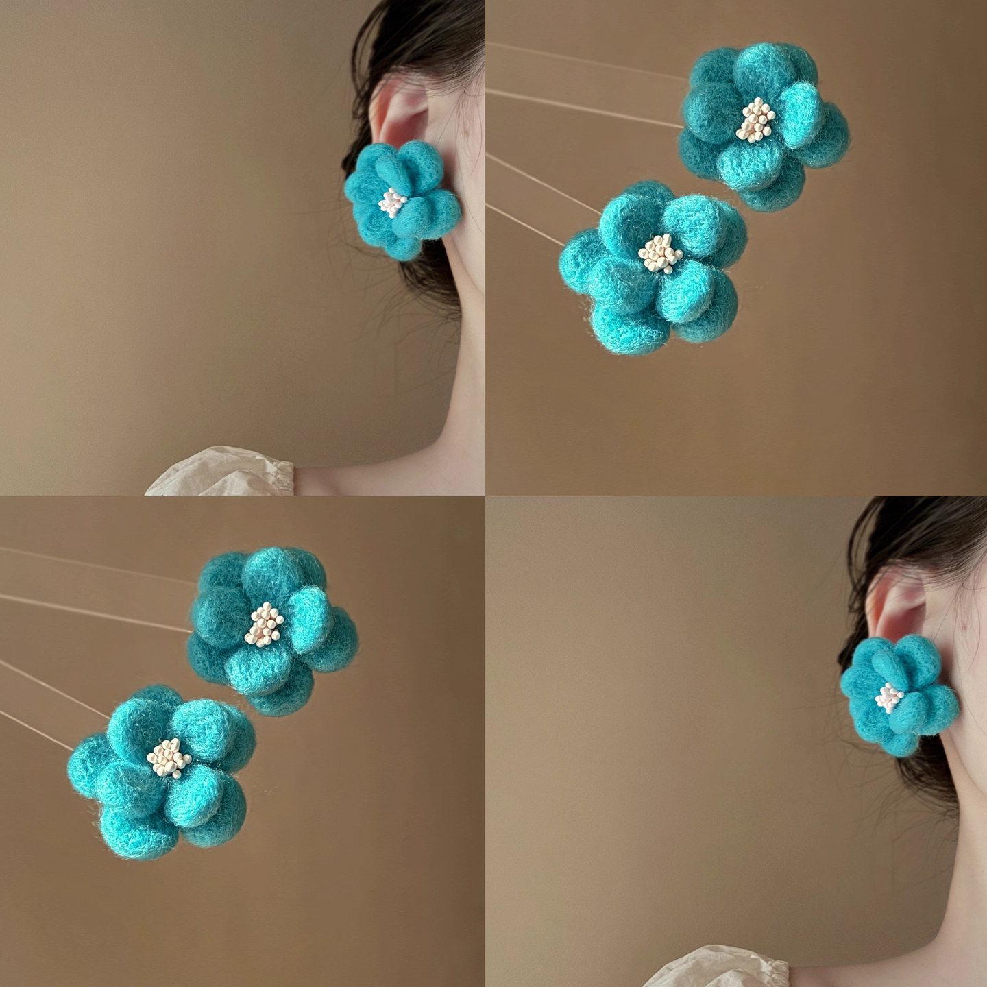 冬天超显白毛绒玫瑰花朵耳环