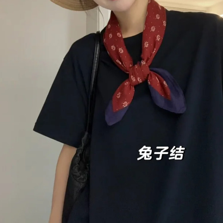 复古港风红色落叶棉麻丝巾女
