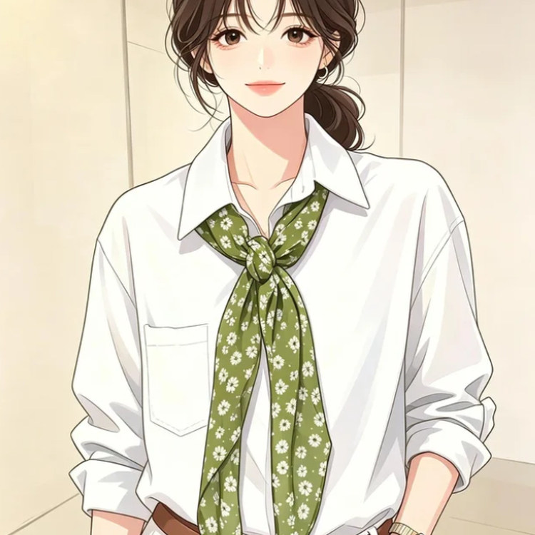 绿色碎花丝巾女长条飘带早秋款百