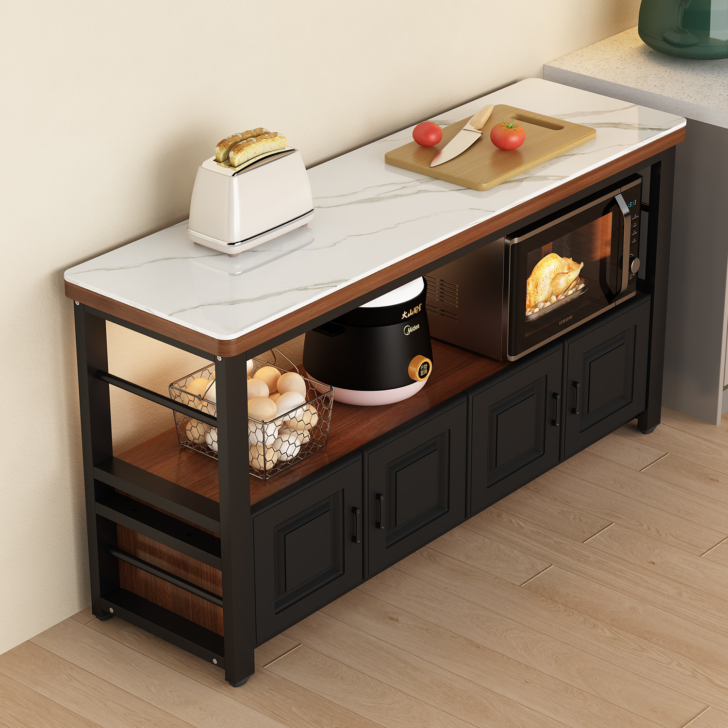 厨房岩板切菜桌操作工作台落地家用多层置物架微波炉烤箱收纳柜,厨房/烹饪用具,厨房置物架/置物柜/角架,淘宝优惠券,粉丝福利购,淘宝优惠卷