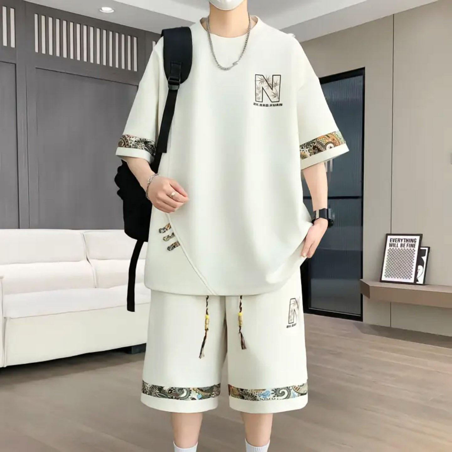 玟若高档轻奢套装2026夏季新款大码休闲运动两件套男士短袖短裤a9