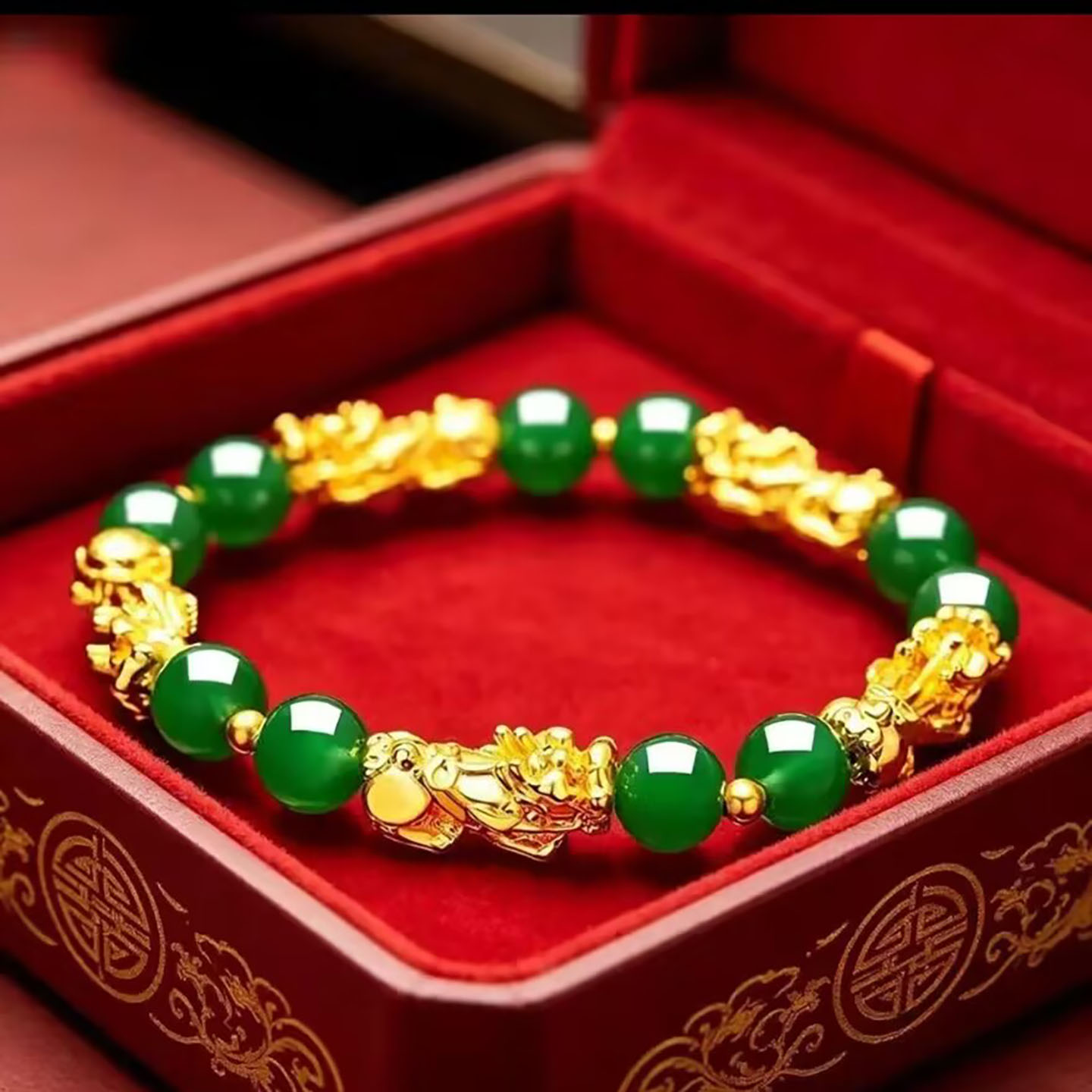 郑恒标越南沙金霸气貔貅纳福手串男女款时尚潮流碧绿水晶手链饰a4