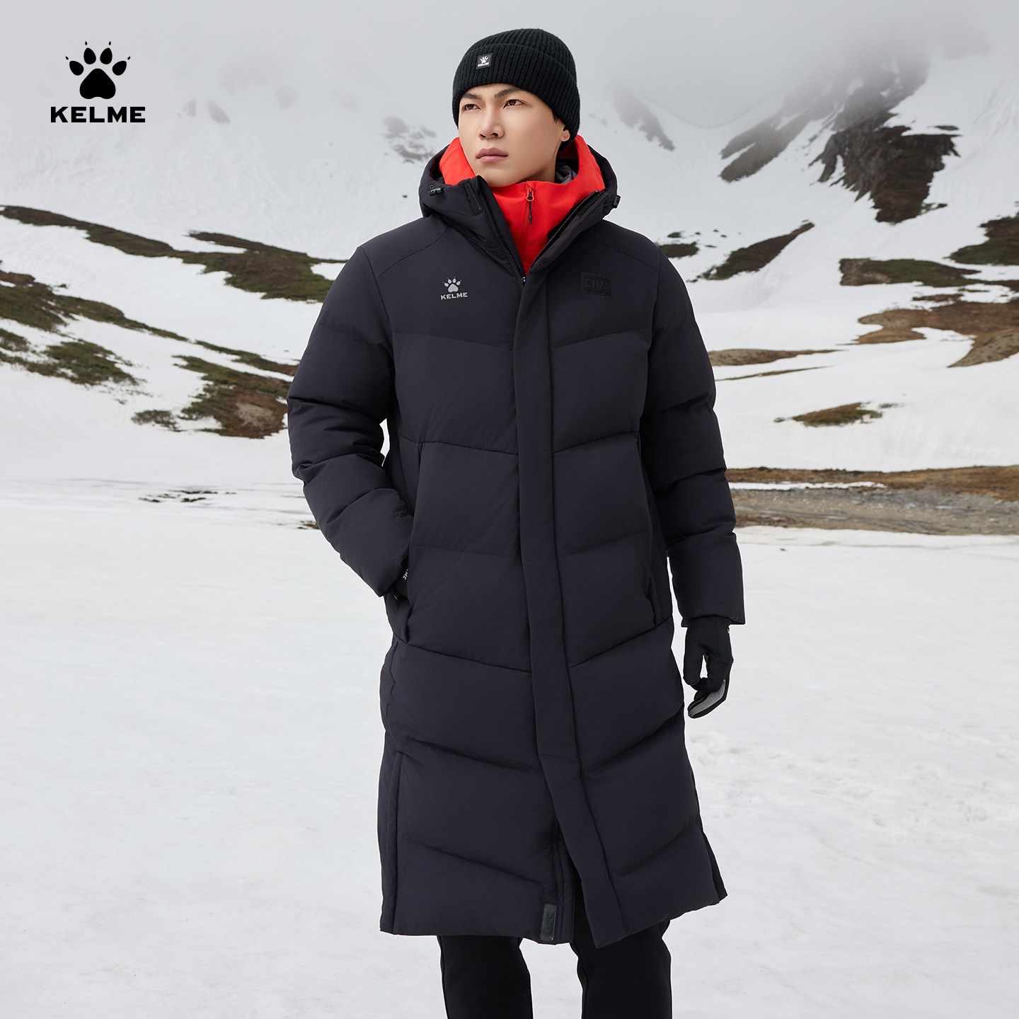 卡尔美中国系列长款运动棉服男冬季保暖防风体育生训练服棉袄大衣