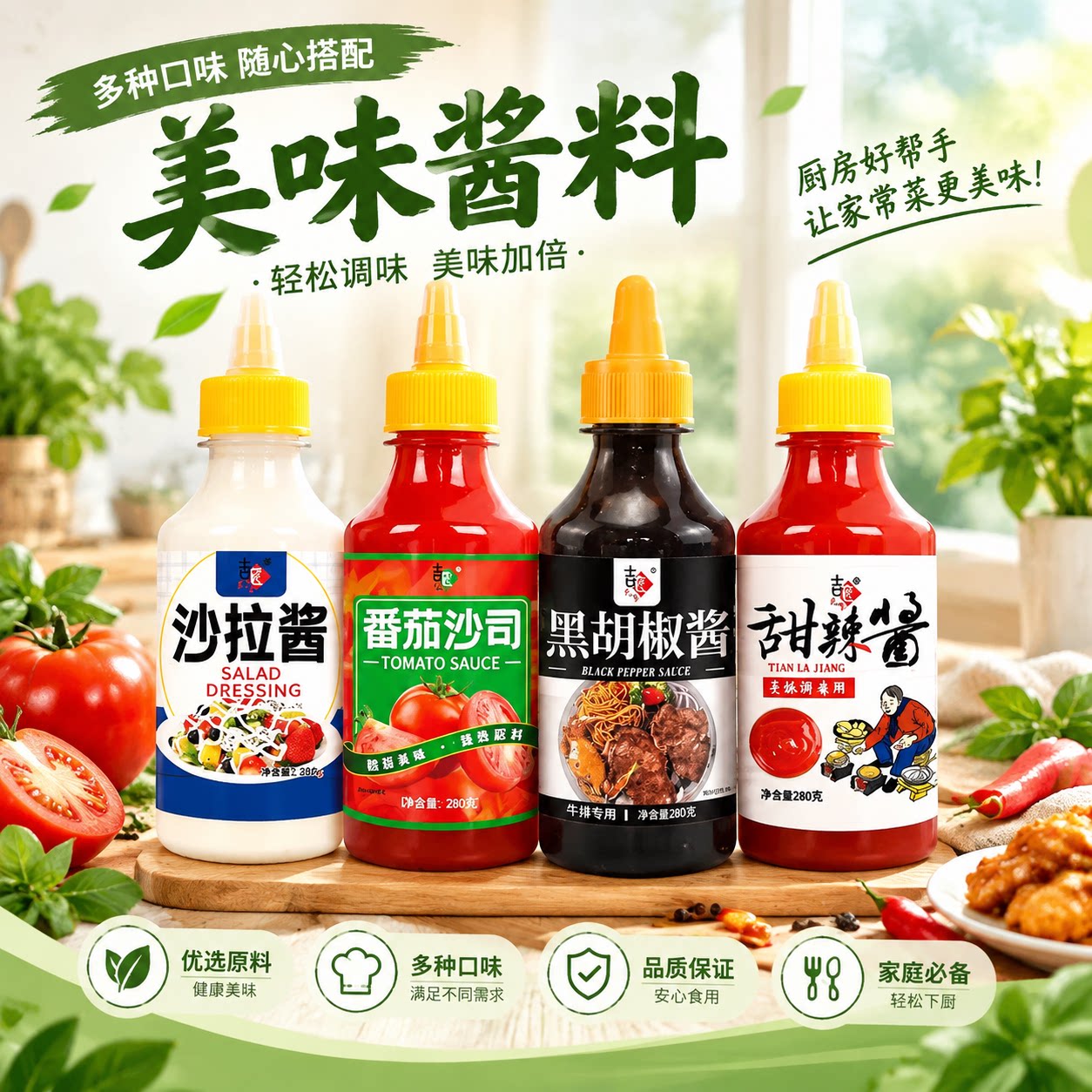 番茄酱沙拉酱黑胡椒酱甜辣酱沙拉酱多用途酱料调味品批发