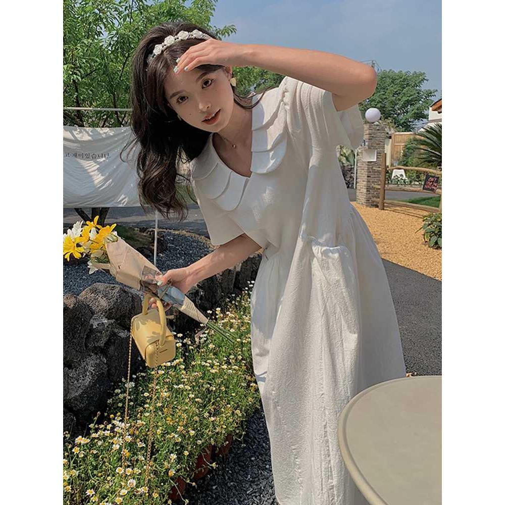 2024夏季新款韩版设计感气质娃娃领法式小清新甜美连衣裙女显瘦裙