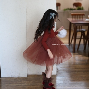 女童美拉德色系加绒网纱连衣裙2025秋冬新款女孩气质芭蕾公主裙子
