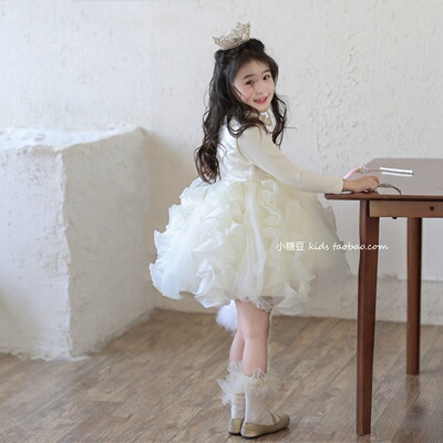 女童白色亮片网纱蛋糕裙连衣裙