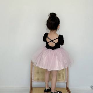 女童短袖网纱蓬蓬公主裙2024夏季新款韩版洋气女孩露背连衣裙六一