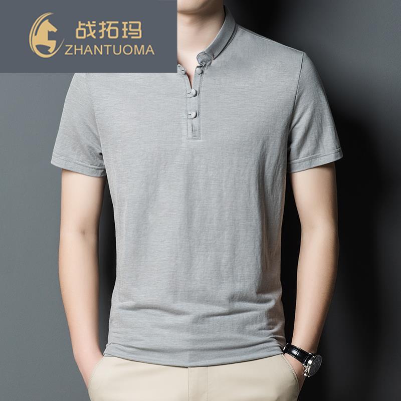 亚麻t恤男短袖立领冰丝无领中国风男装唐装半袖夏装棉麻上衣