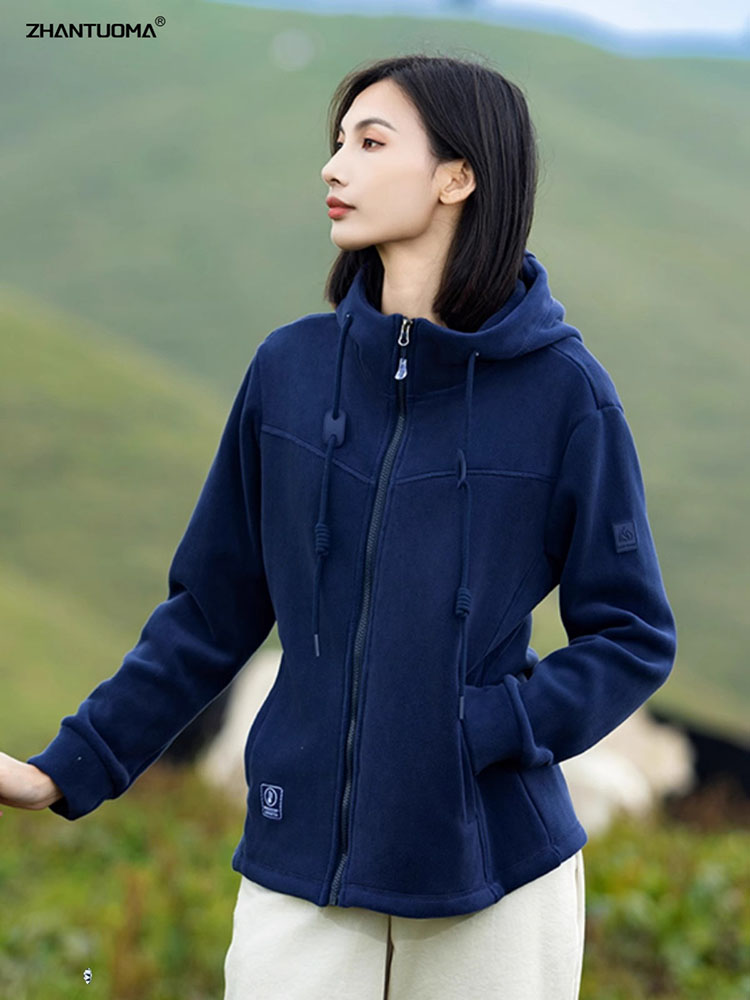 摇粒绒外套男女款2025年秋冬季新款户外防风防水加绒加厚连帽卫衣