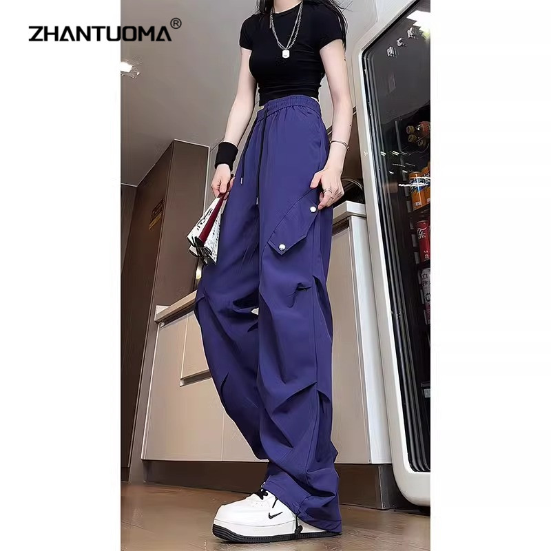防晒冰丝工装裤女2025年夏季薄款紫色速干阔腿裤宽松显瘦休闲长裤