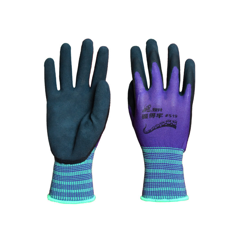新款中国耐磨防滑乳胶浸胶防护握得牢519磨砂涂劳保l手套12双包邮