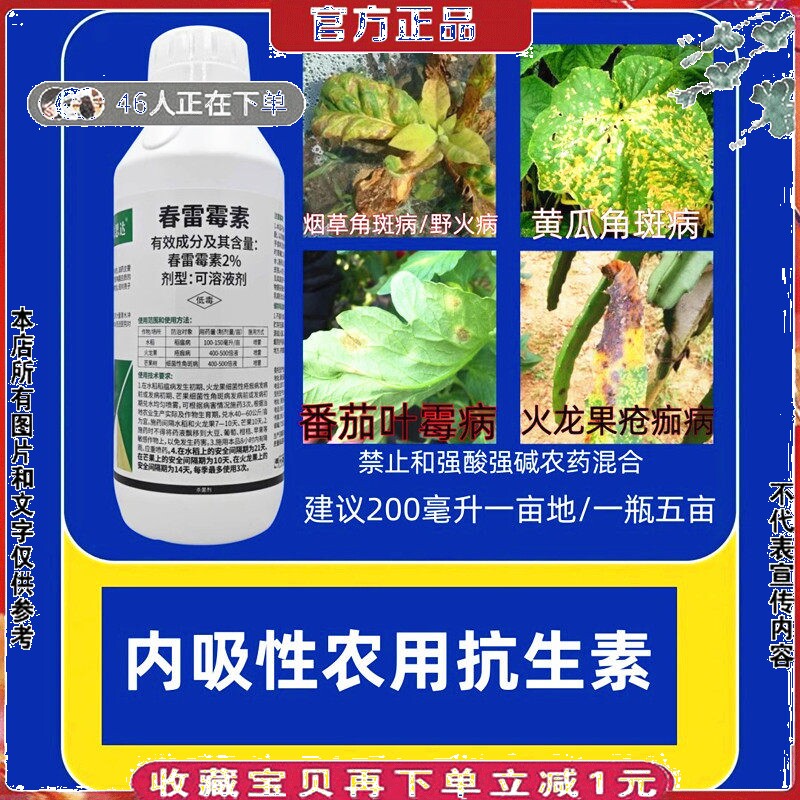 春雷霉素火龙果疮痂病黄瓜烟草细菌性角斑病野火番茄叶霉病杀菌剂