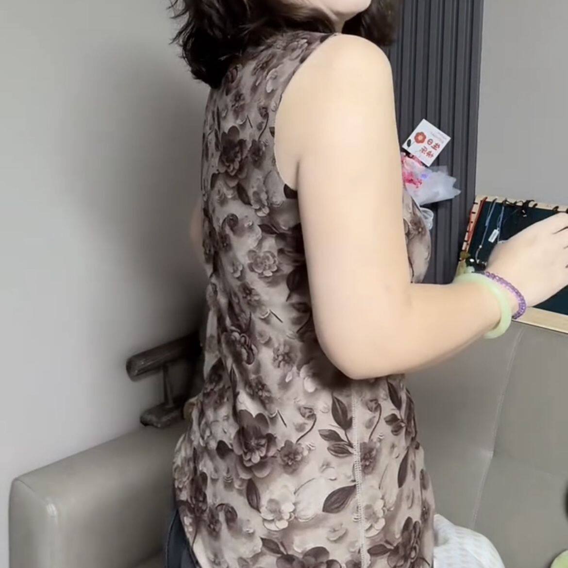 秋冬碎花保暖背心女复古